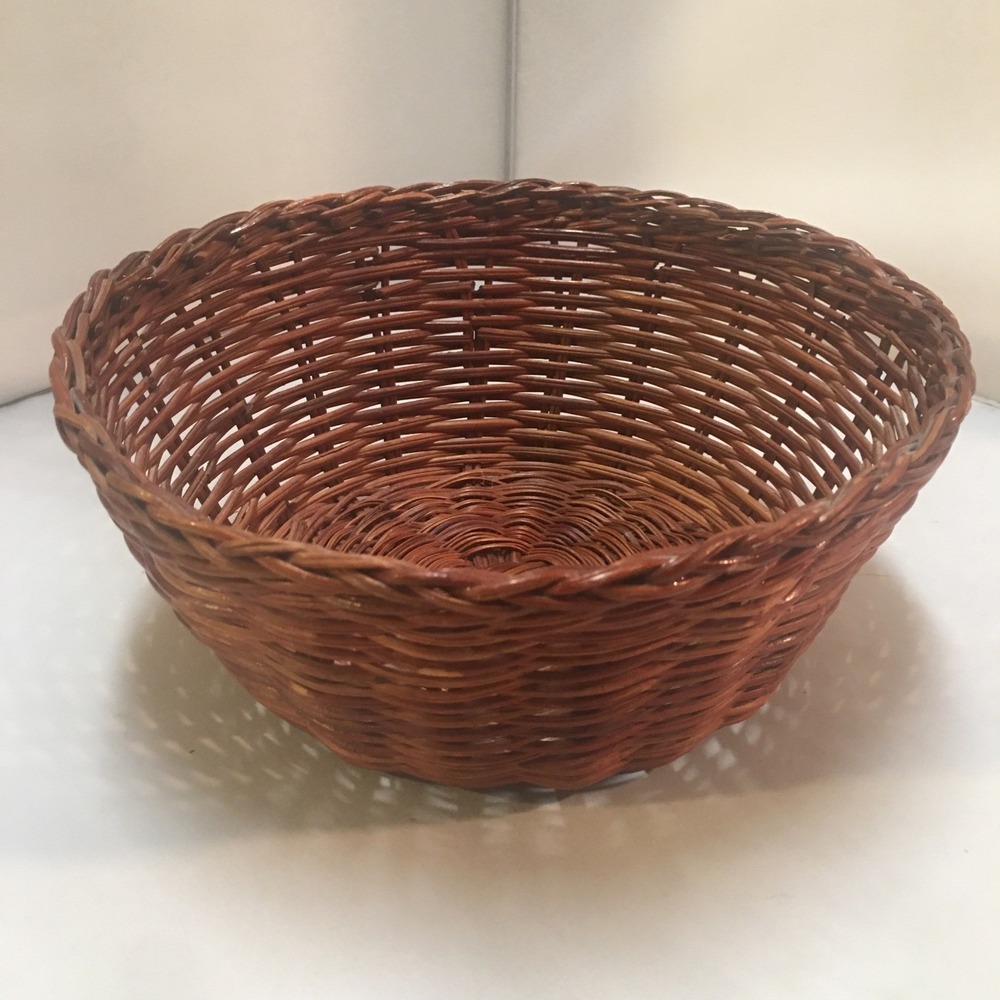 Wicker Basket Home Decor Small Brown Round Woven Bowl Cottagecore